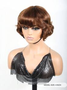 Wig Potongan Pixie Rambut Manusia Pendek Wig Pixie dengan Poni untuk Wanita Wig Pendek Alami Tanpa Lem Wig Pixie Lurus Berlapis Tanpa Renda Depan - Cokelat Wig Murah dari Telinga ke Telinga Ramah untuk Pemula - S4 - View 6