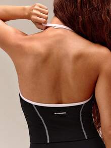GLOWMODE FeatherFit™ In It To Win It Soft Sweat-Wicking Lightweight Colorblock Halter Tank Top With Removable Cups Yoga Pilates Studio Daily Active Wear - Black - View 4