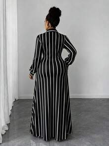 Maweii Plus Size Women's Casual Striped Knit Twist Design Long Sleeve Dress - Multicolor - View 2