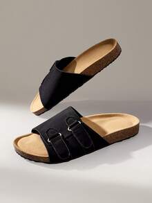 Solecia Women's Spring/Summer Fashion Comfortable Deep Black Flat Beach Sandals - Dark Black - View 5