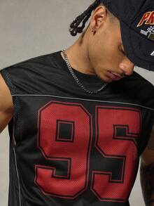 FRESIVO Men's Digital Print Contrast Color Casual Versatile Round Neck Tank Top - Black - View 3