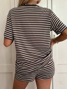 SHEIN EZwear 条纹针织女式休闲套装 - 彩色 - 查看 2