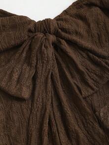 Sweetra Spring/Summer New Wide Strap Bow Textured Fabric Top, Sweet And Fashionable, Suitable For Daily Wear - Chocolate Brown - View 4