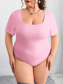 SHEIN CURVE+ 2pcs Plus Size Black & White Short Sleeve Tight Fit Bodysuit - Multicolor - View 4