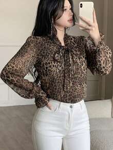 Modelyn 法式優雅風蝴蝶結長袖修身顯瘦優雅高貴粉色女款襯衫 - 彩色 - 查看 4