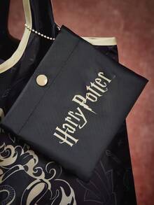 HARRY POTTER X SHEIN 1個可愛卡通印花聚酯纖維材質可折疊購物袋，托特包，附小收納袋與珠鏈，可掛在包上，度假適用 - 黑色 - 查看 2
