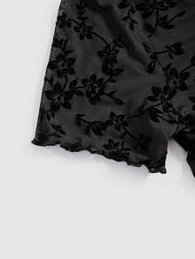 SHEIN MOD 大尺碼天鵝絨網眼立領T恤，適合冬季 - 酒紅色 - 查看 5
