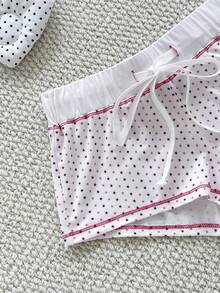 SHEIN Unity Summer Sexy Romantic Cute Hot Girl Casual Star White And Black Polka Dot Low-Waist Tight Mini Shorts Lounge - Pink - View 8