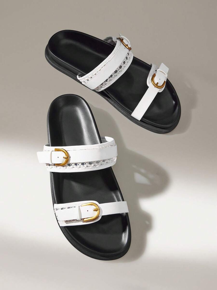 Solecia Women Shoes Spring Summer Fashion Comfort White Flat Bottom Boken Beach Sandals - White - View 1
