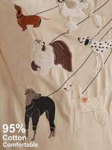 Anewsta 休閒女款T恤，可愛3D刺繡T恤，杏色狗狗刺繡T恤，95%棉，5%彈性纖維上衣 - 杏色 - 查看 1