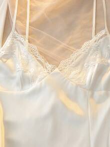 DelicateAllure 4pcs Pajama Set: Embroidered V-Neck Satin Slip Dress And Camisole Top & Shorts And Bath Robe Bridal Lingerie Set, Fall Winter Clothes - White - View 6