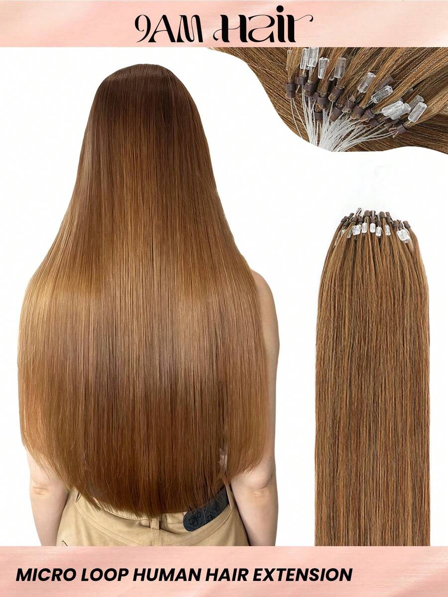 50 Strands Micro Loop Hair Extensions Real Human Hair, 6# Light Brown Microbead Design, Ultra‑Smooth & Super‑Soft Silky Straight Healthy Texture, Premium Remy Hair, Easy Installation, Ideal For Women Daily Hair Volume Boosting And Hairstyle Upgrading - S6 - View 1