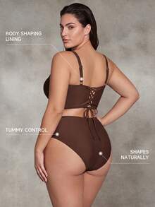 Shapewave Plus Size Solid Color Minimalist Daily Swimwear Set Gym Summer - Coffee Brown - View 6