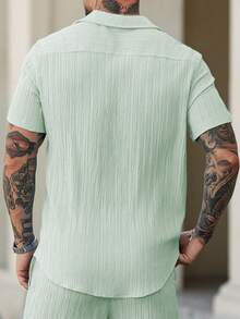 Manfinity Homme Camisa casual de manga corta de un solo pecho de unicolor para hombre, ceremonia - Verde - Ver 2
