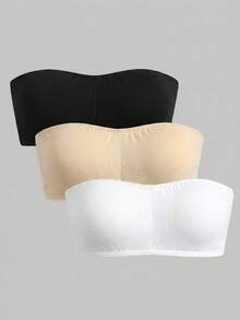SHEIN 青少年女孩簡約舒適加厚柔軟親膚平口內衣 3件組 2黑1白 買1送2 - 彩色 - 查看 3