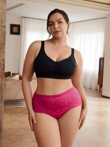 Slumbrini Culottes en dentelle pour grandes tailles, taille haute de contrôle du ventre à motif floral ajouré, sexy et respirant - Rose vif - View 5