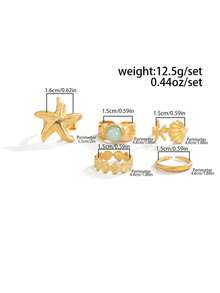 ROMWE Fairycore 5 Anillos de pie de estilo oceánico de moda, conjunto de anillos de pie de metal geométrico con estrella de mar y concha brillante, anillo de pie abierto dorado, regalo para dama/esposa/hija - Amarillo dorado - Ver 4