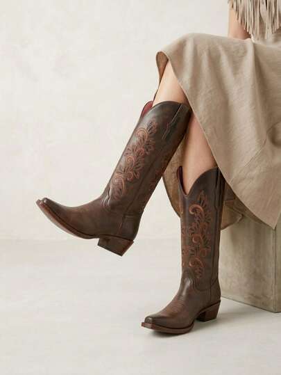 Botas con plataforma para mujer botines dama moda con decoración de color sólido negro camel 23mx-26mx elegante cowboy estilo vaquero bajas tipo piel, excelente calidad alta