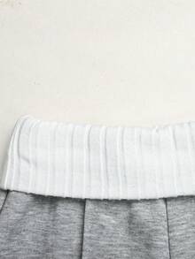SHEIN 青少年女孩休閒運動拼接白色腰帶寬鬆運動長褲 - 灰色 - 查看 3