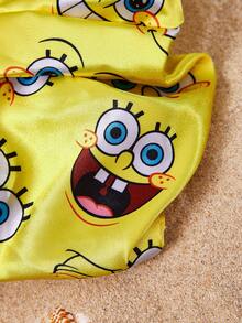 SpongeBob SquarePants | SHEIN 1 Pack Cute Fashion Glossy Satin Soft Plus Size Large Intestine Ring Cartoon Printed Hair Band, Suitable For Home Or Out Use, High Ponytail - Multicolor - View 4