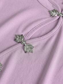 SHEIN Franclia 女款青蛙鈕扣設計百褶不對稱下擺背心上衣 - 淡紫色 - 查看 6