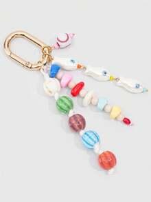 ROMWE Kawaii 1 Piece Spring Summer Dopamine Style Colorful Beaded Bag Keychain Pendant, Woven Rope Bag Charm, DIY Hanging Ornament - White - View 3