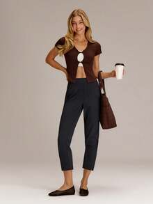 GLOWMODE 25'' VitalSwift Ultra-Light Petite Tapered Slim-Fit Slit Work Joggers Pants With Side Pockets Daily Casual   Spring Summer - Black - View 6