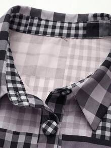 Sunspun Plaid Patchwork Casual Bodycon Dress - Black - View 6