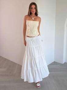 Opulessa Spring/Summer Vacation Solid Color Woven Bandeau Top For Women - Apricot - View 8