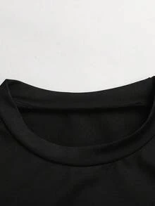 SHEIN 青少年女孩夏季修身T恤與裙子2件套，新款夏季黑色對比色圓點素色短袖T恤防走光裙套裝，女孩日常通勤百搭套裝，適合日常通勤、優雅、派對家庭聚會、畢業禮物、度假穿著 - 黑色 - 查看 5