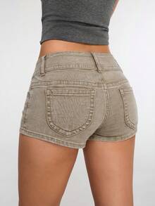 Shorts de mezclilla de cintura baja estilo urbano  Unity - Marrón - Ver 2