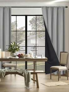 1 Piece Solid Color Full Blackout Curtain With Heat Insulation And Coated Insulated Lining, Rod Pocket Top Design, Suitable For Living Room, Bedroom, Kitchen, Bathroom And Home & Room Decoration - Multicolor - View 2