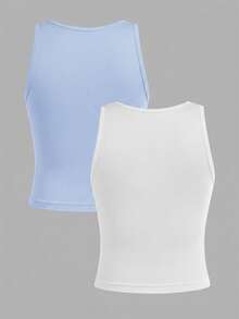 SHEIN Girlism Tween Girl Dozemod 青少女簡約圓領素色休閒背心內衣2件組 - 彩色 - 查看 2