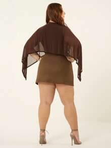 Lele Munniz Plus Size Solid Color High Waist Skirt, Suitable For Work Brown - Coffee Brown - View 2