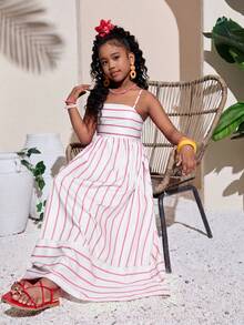 Tween Girl Fashion Resort Pink Spaghetti Strap A-Line Dress - Pink - View 6