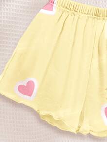 Cream Yellow, K-POP Cartoon Girl Pattern, Young Girls Casual Simple Camisole Top And Shorts Loungewear Suitable For Spring And Summer - Multicolor - View 5