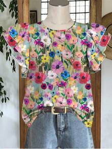 SHEIN 少女休闲简约碎花衬衫，适合夏季穿着 - 彩色 - 查看 2