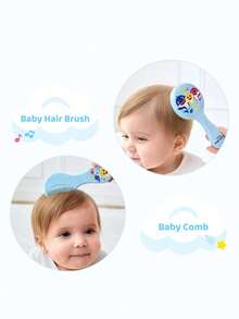 BABY SHARK X SHEIN 2 Pcs Soft  Blue Hair Brush And Comb Set,Gently Removes Hair Tangles, Preventing Cradle Cap While Keeping Baby's Soft Spot Protected,Cute Cartoon Fish - Multicolor - View 3