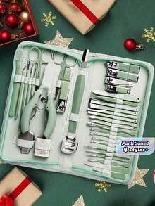 Professional Stainless Steel Nail Clipper Set, With Earwax Removal Tool And Nail File - Durable Portable Pedicure And Manicure Tools, Suitable For Fingernails And Toenails - Green - View 1