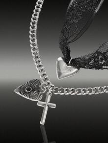 MortiRose A Vintage Gothic Cool Bohemian Lace Heart Cross Necklace - Vintage necklace - View 10