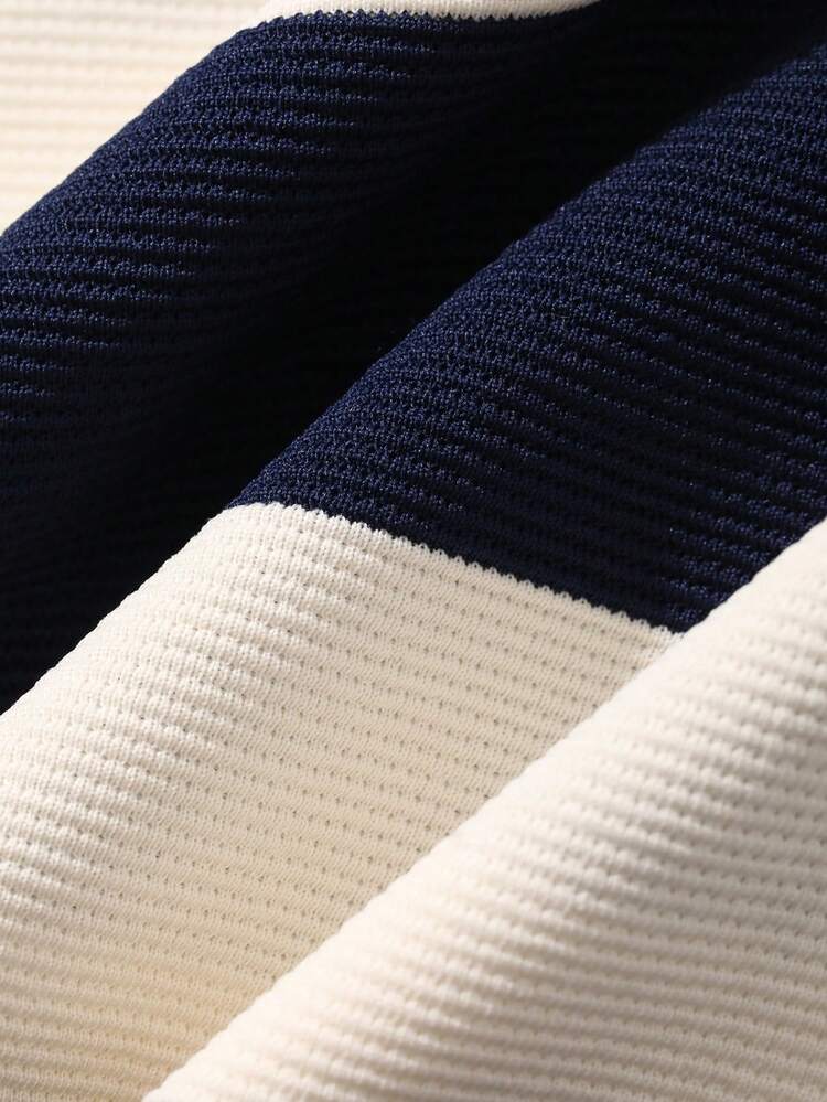 Summer Striped Patchwork Loose Fit Plus Size Men's Polo Shirt