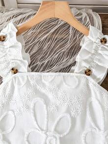 Tween Girl Solid Color Jacquard Tank Top + Shorts 2 Pieces Set - White - View 7