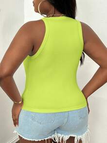 Slaydiva Plus Size Casual Basic Fitted White Crew Neck Off-Shoulder Tank Top-C - Olive Green - View 2