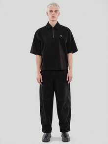 FORM&CHAOS Men's Summer Black Embroidered Textured Super Loose Top - Black - View 5