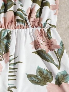 SHEIN VCAY 交叉領花卉吊帶連身短褲 - 彩色 - 查看 4