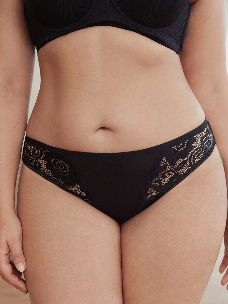 3pcs Set Romantic Style Comfortable Plus Size Women Contrast Lace Cotton Briefs - Multicolor - View 9