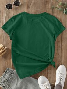 Plain Round Neck T-Shirt - Dark Green - View 2