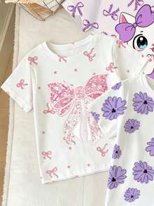 SHEIN 女嬰 2件/套休閒時尚百搭春/夏嬰幼兒T恤套裝，隨機1套，兒童內搭褲套裝 2件兒童長褲與上衣，兒童內搭褲套裝，時尚休閒穿搭，春/秋/冬街頭風 - 彩色 - 查看 5