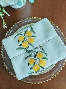Cirelle 1/2/4入 新鮮檸檬刺繡布餐巾，米色棉麻可重複使用織物餐巾，可用作餐墊、廚房餐桌餐巾，適用於節日、派對、婚禮、農舍風格用餐與居家裝飾 - 黃色 - 查看 16