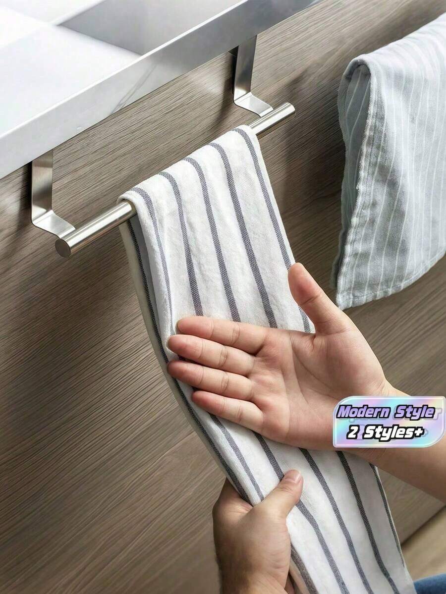 1 Buah Gantungan Handuk Stainless Steel Anti Karat - Pemasangan di Dinding Tanpa Pengeboran, Gaya Modern, Sempurna untuk Pintu Kamar Mandi atau Penyimpanan di Lemari - Perak - View 1